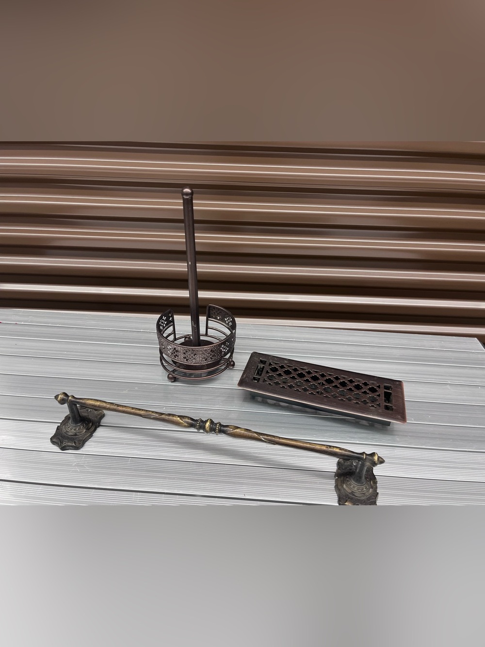 Vintage Ornate Bronze Bathroom & Home Hardware Bundle | Towel Bar & Floor Vent